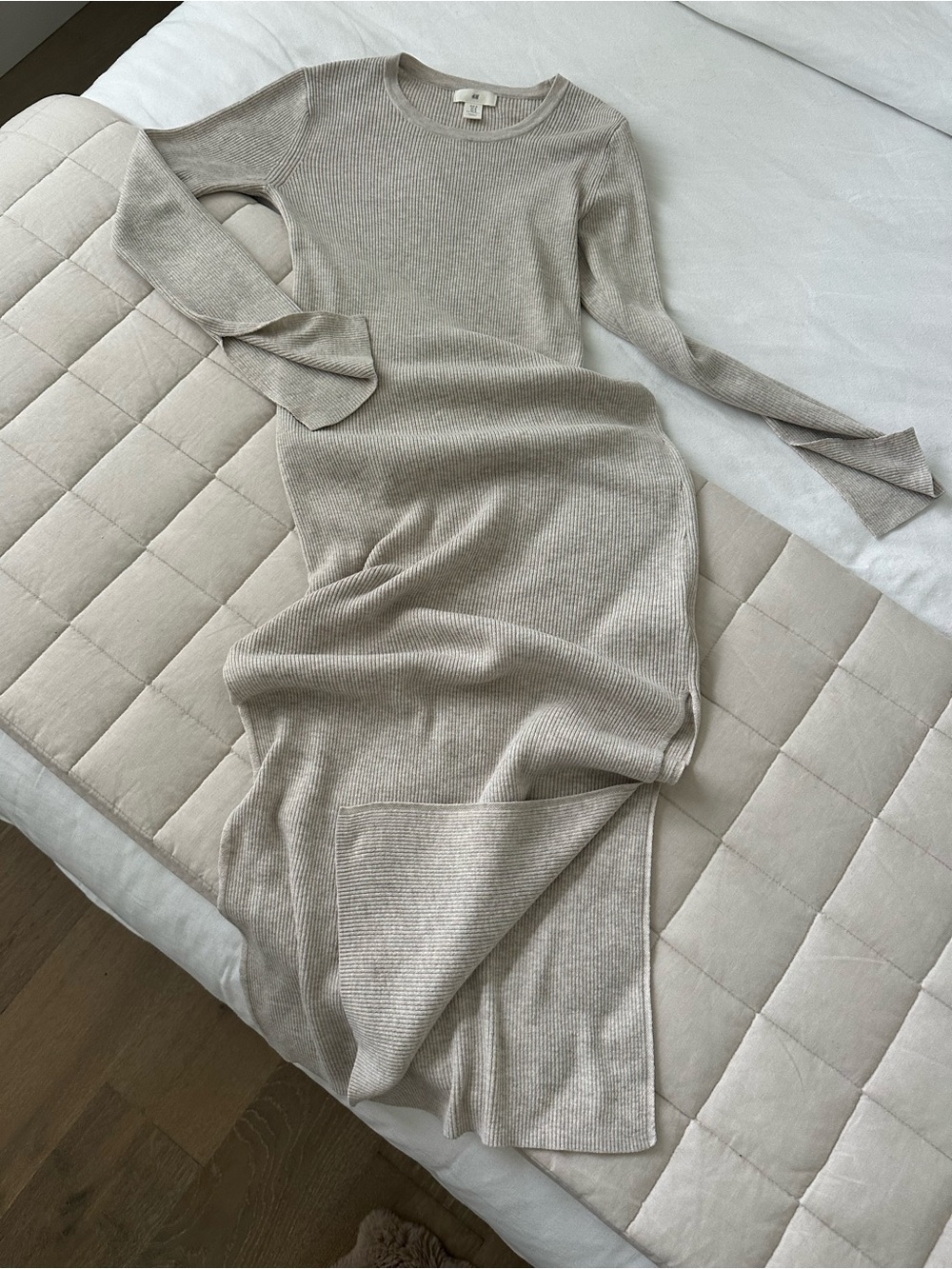 H&M Ribbed Maxi Knit Dress in Beige